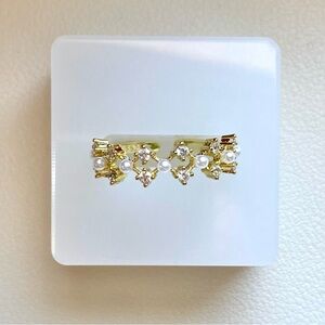 Gold Pearl & Crystal Crown Ring